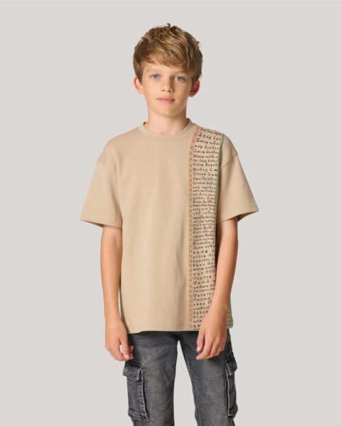 Aathichudi Tamil Printed Boys Oversized T-Shirt- Beige