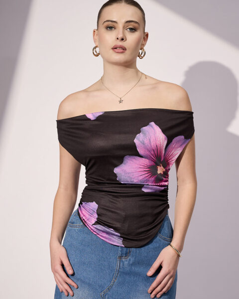 Printed Cotton Stretchable Draped Crop Top