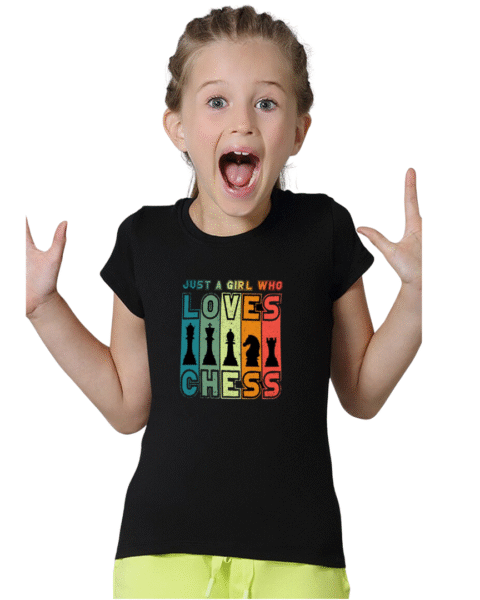 Girls’ “Just a Girl Who Loves Chess” Black T-Shirt