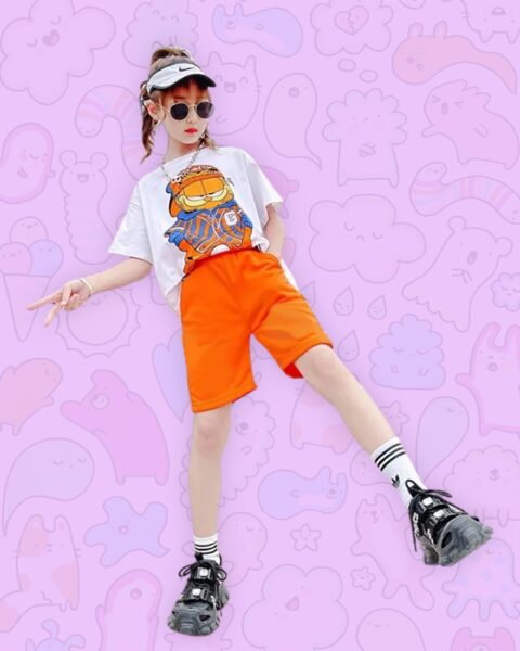 J&JP Kids Girls oversized  Front and Back Printed T-shirt and Shorts Set