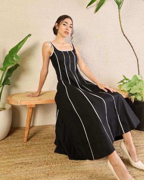 Corset Fit Poplin Panelled Midi dress