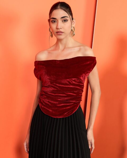 Velvet Stretchable Draped Crop Top