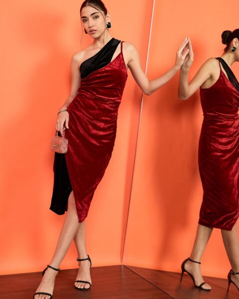 Stretchable Velvet Dual-Color Dress