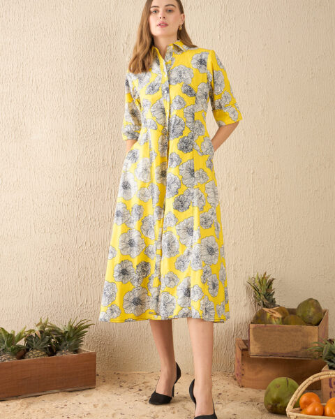 Buttoned Down Cotton Midi Dress