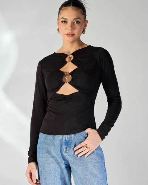 Black and Golden Toned Cut-Out Top