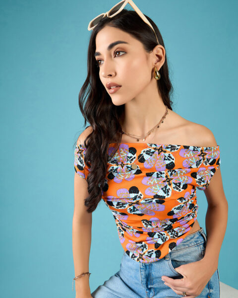 Printed Cotton Stretchable Draped Crop Top