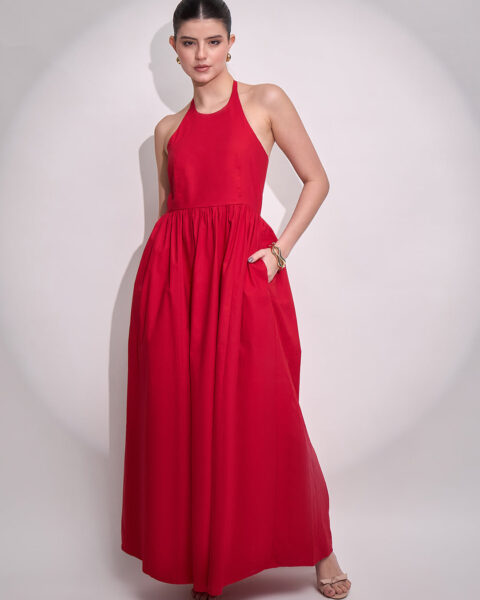 Halter Neck Cotton Maxi Dress