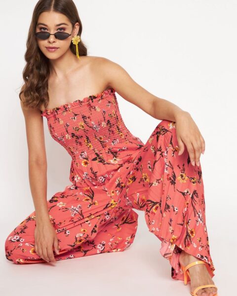 Smocked Strapless Maxi Jumpsuit